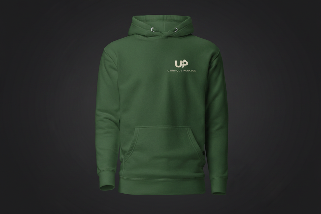 Forest Green Hoodie Front v2 – Dark Background