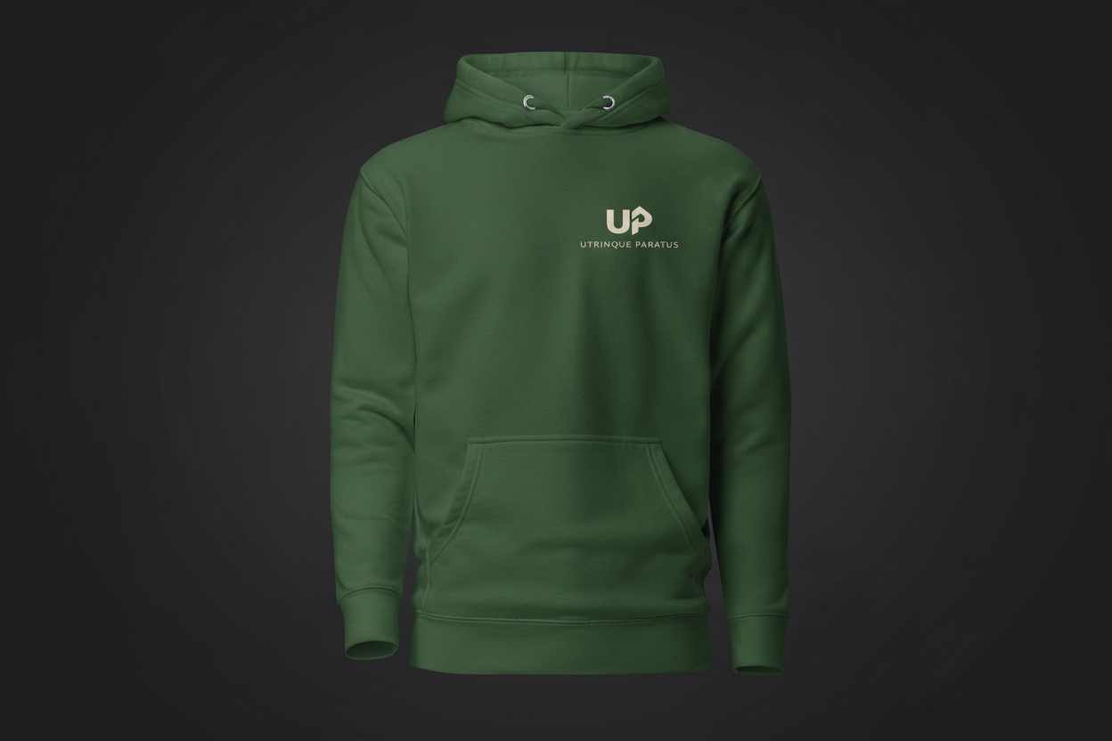 Forest Green Hoodie Front v2 – Dark Background