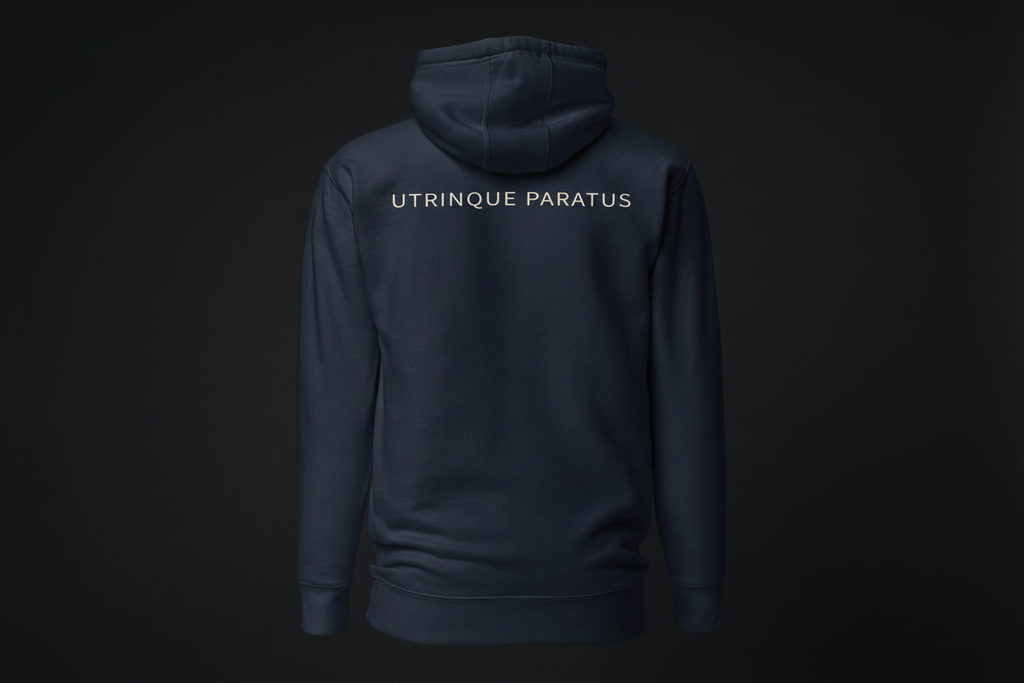 Navy Blazer Hoodie Back – Dark Background