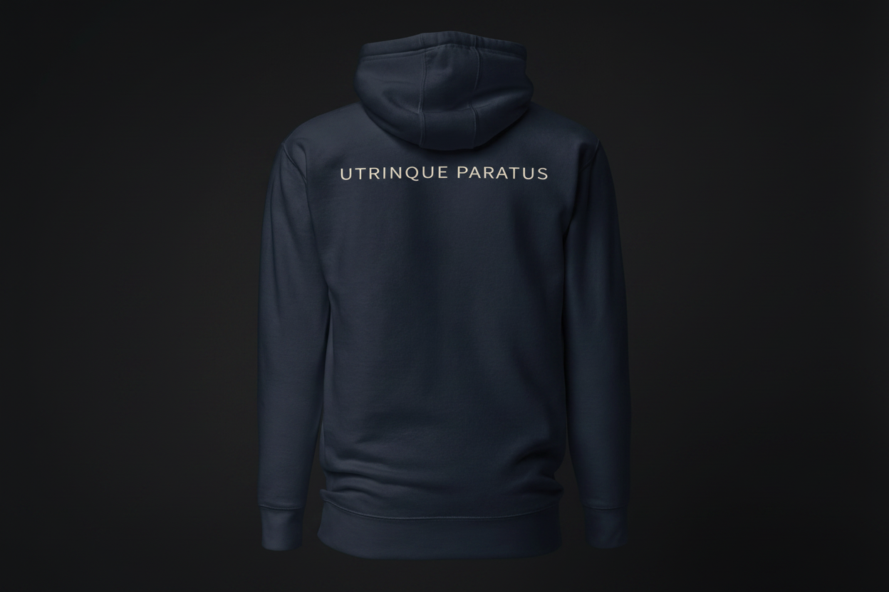 Navy Blazer Hoodie Back – Dark Background