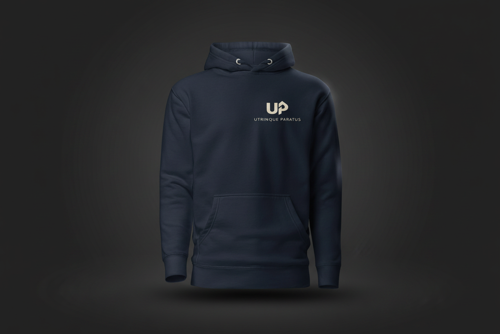 Navy Blazer Hoodie Front – Dark Background