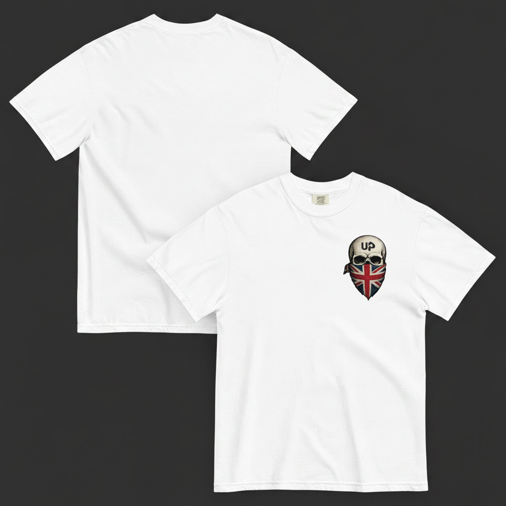UP UK Skull T-Shirt White – Dark Background